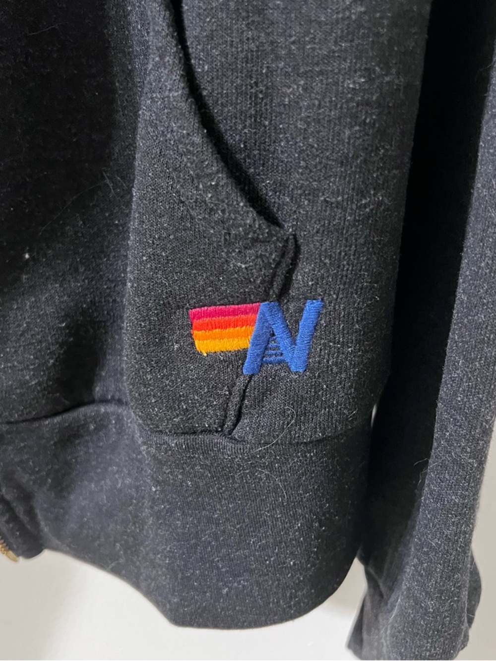 Aviator Nation 5 Stripe Zip Hoodie with Rainbow Stripe Detail - Picture 5 of 9